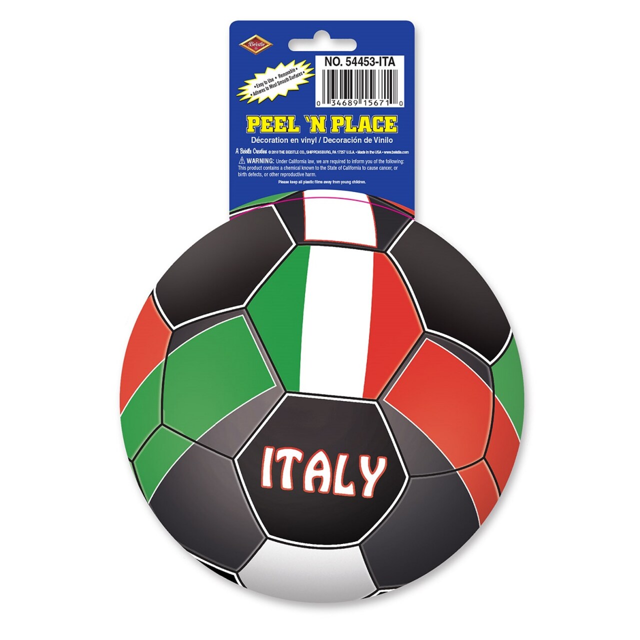 Beistle Club Pack of 12 Red, Green and White "Italy" Peel 'N Place Soccer Themed Decals 5.25"